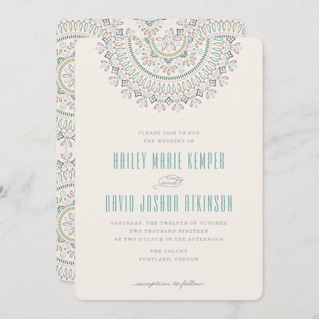 Jardin Mandala Wedding Invitation - Turquoise (Front/Back)