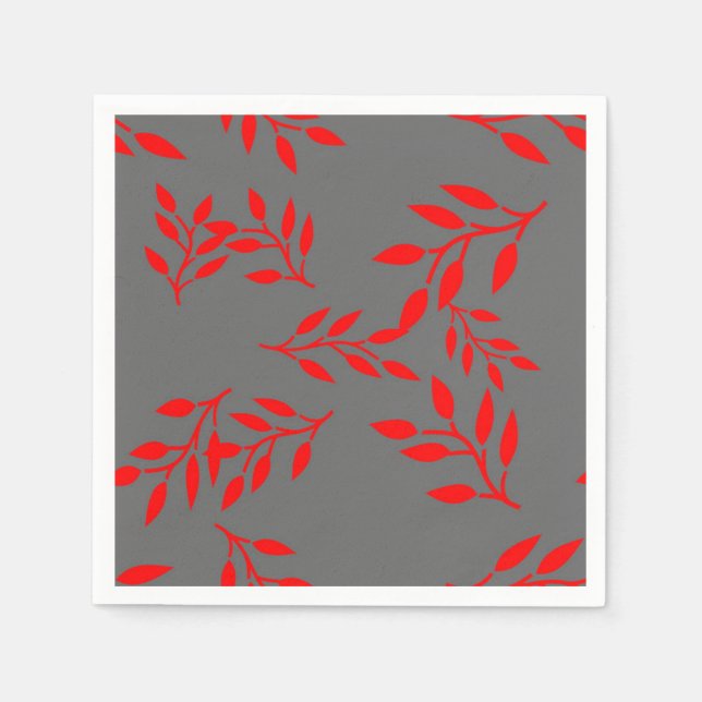 Jardin Paper Napkins Red on Grey (Front)