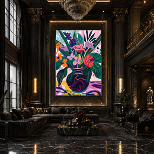 Jarrón con Flores: Favista Art in Matisse Style. Canvas Print