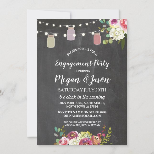 Jars Engagement Party Rustic Chalk Floral Invite (Front)