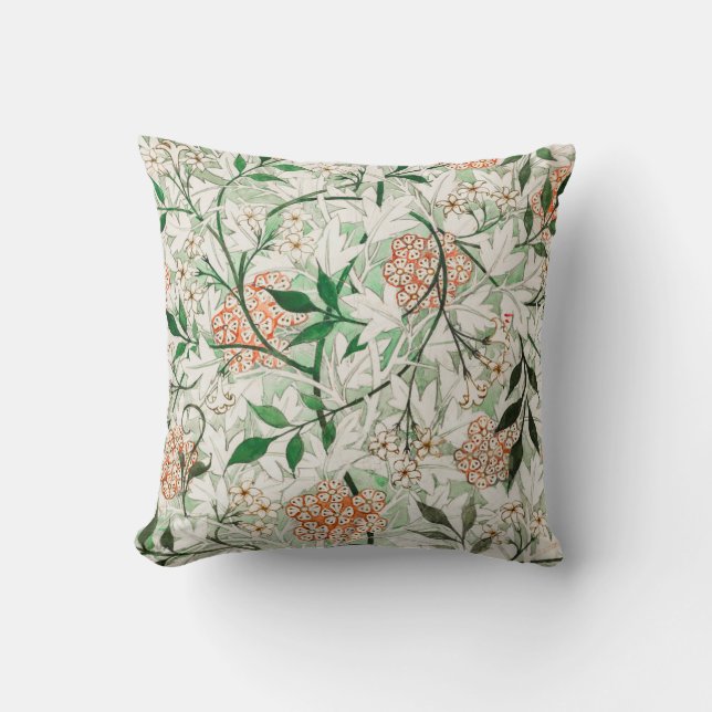 Jasmine by William Morris Green Pink White Floral Cushion (Front)