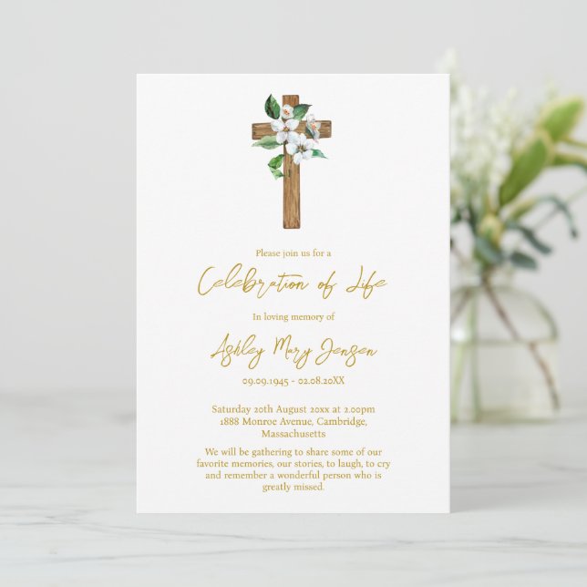 Jasmine Cross Celebration of Life Funeral Invitation (Standing Front)