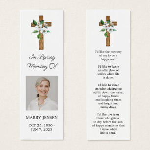 Jasmine Cross Photo Funeral Memorial Bookmark