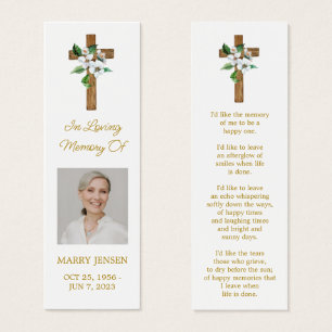Jasmine Cross Photo Funeral Memorial Bookmark
