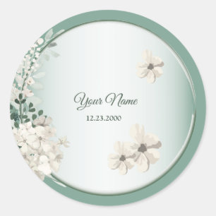 Jasmine Floral Green Geometric Wedding Party Classic Round Sticker