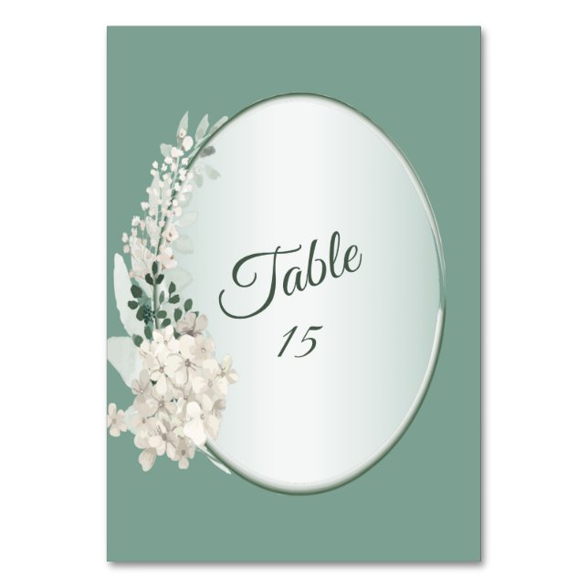 Jasmine Floral Green Geometric Wedding Party Table Number (Front)