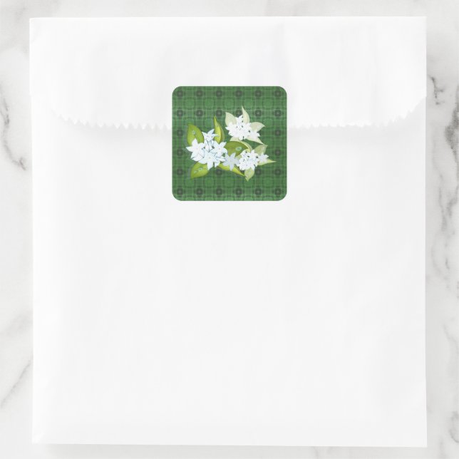 Jasmine flowers customisable name square sticker (Bag)