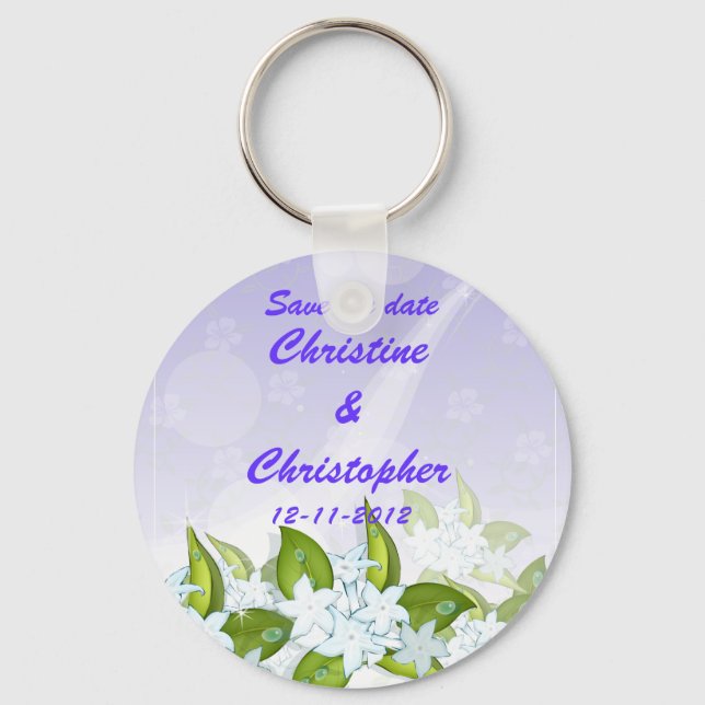 Jasmine Flowers Save the Date Key Ring (Front)