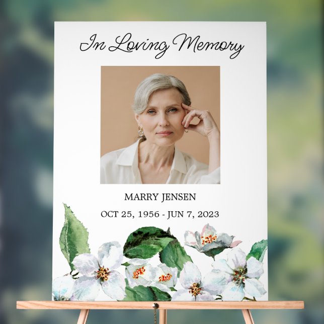 Jasmine Memorial Photo Funeral Acrylic Sign (Neutral)
