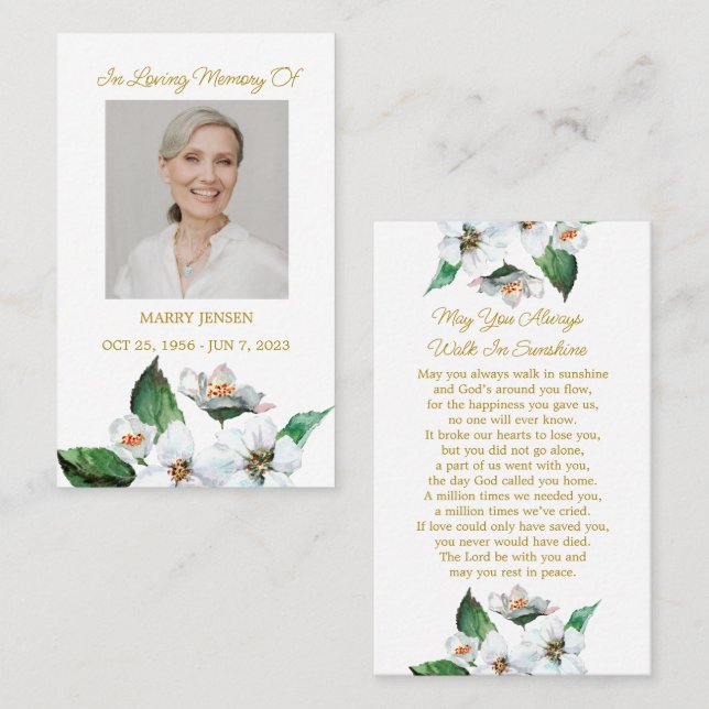 Jasmine Memorial Photo Funeral Prayer Card (Front/Back)