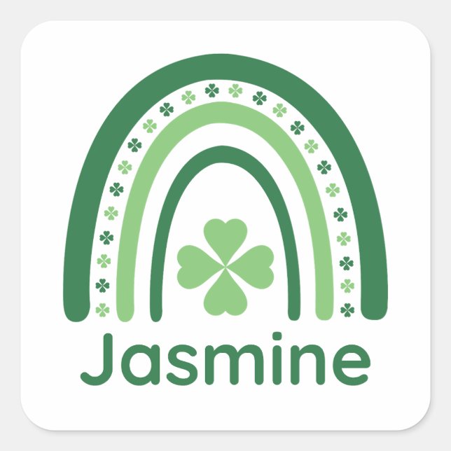 Jasmine Name Clover Boho Rainbow Square Sticker (Front)