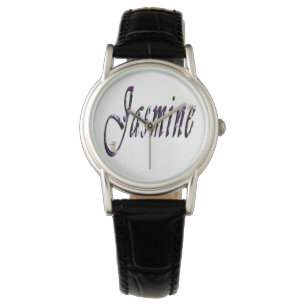 Jasmine, Name, Logo, Ladies Black Leather Watch. Watch