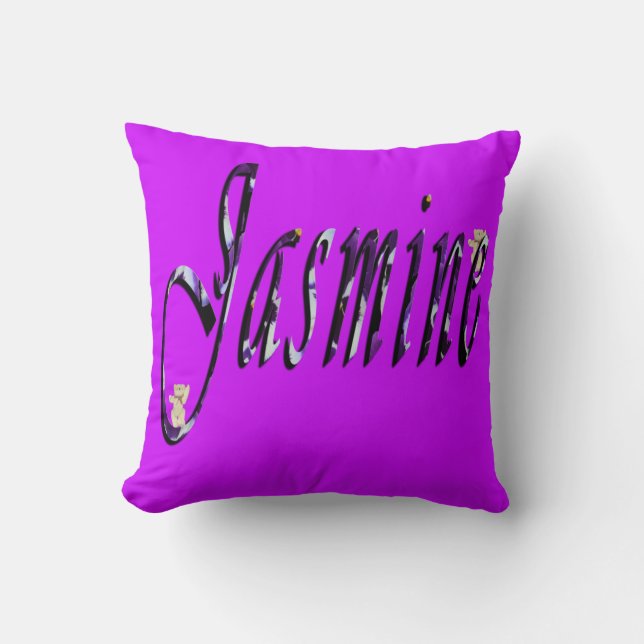 Jasmine, Name, Logo, Magenta Throw Cushion. Cushion (Front)