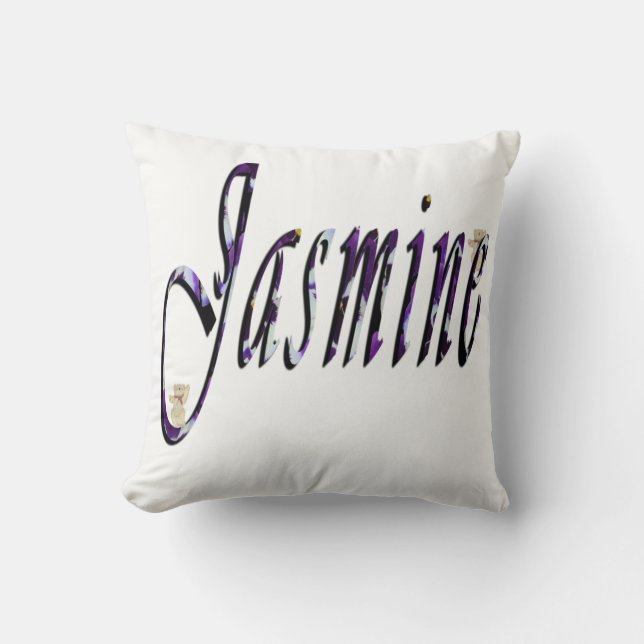 Jasmine, Name, Logo,White Throw Cushion. Cushion (Front)