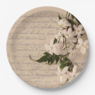 Jasmine on old script paper plate