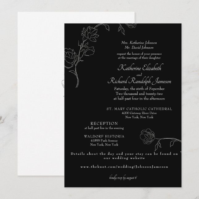 Jasmine Outline Black Formal Website Wedding Invitation (Front/Back)