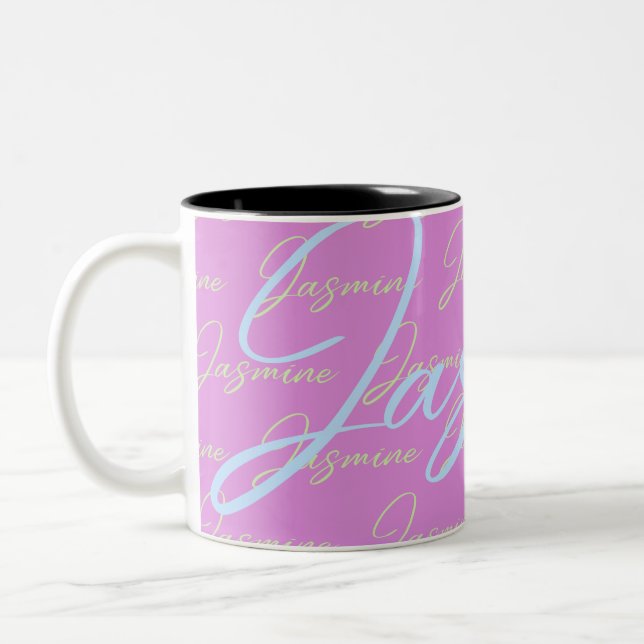 Jasmine Repeating Name Pattern  Two-Tone Coffee Mug (Left)