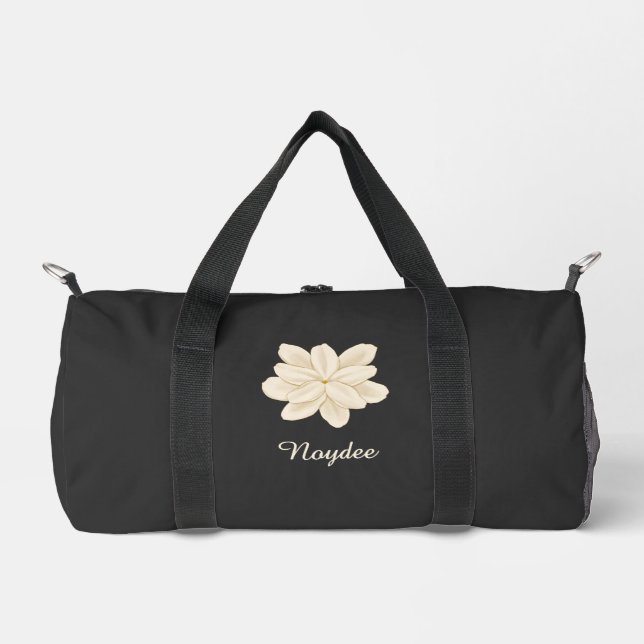 Jasmine White Flower Elegant Name Duffle Bag (Front)