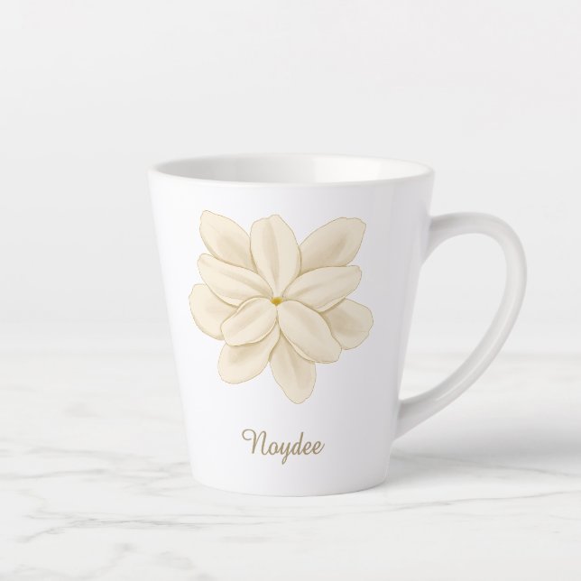 Jasmine White Flower Elegant Name Latte Mug (Right)