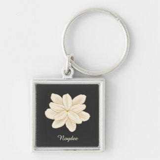 Jasmine White Flower Name on Black Key Ring
