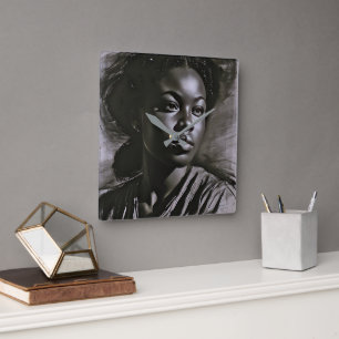 “Jasmine” Women In Charcoal Square Wall Clock