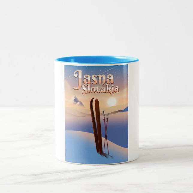 Jasna, Slovakia Ski poster. Two-Tone Coffee Mug (Center)
