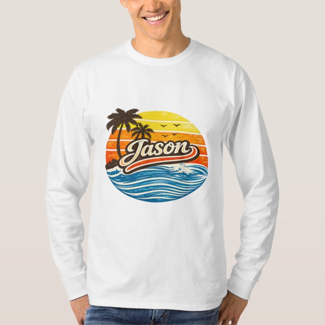 Jason Retro Sunset Name Design T-Shirt (Front)