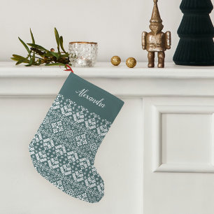Jasper Green Nordic Sweater Pattern Personalised Small Christmas Stocking