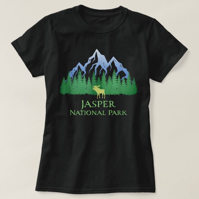 Jasper National Park Alberta Canada Mountain Moose T-Shirt (Design Front)