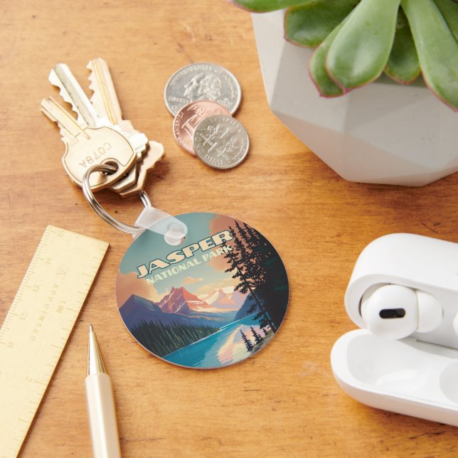 Jasper National Park Alberta Canada Rockies Retro Key Ring (Desk)