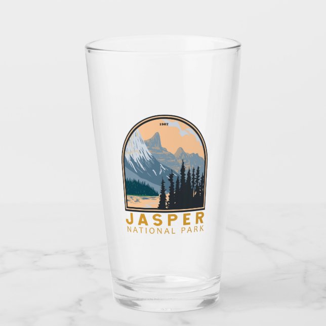 Jasper National Park Canada Travel Art Vintage Glass (Front)