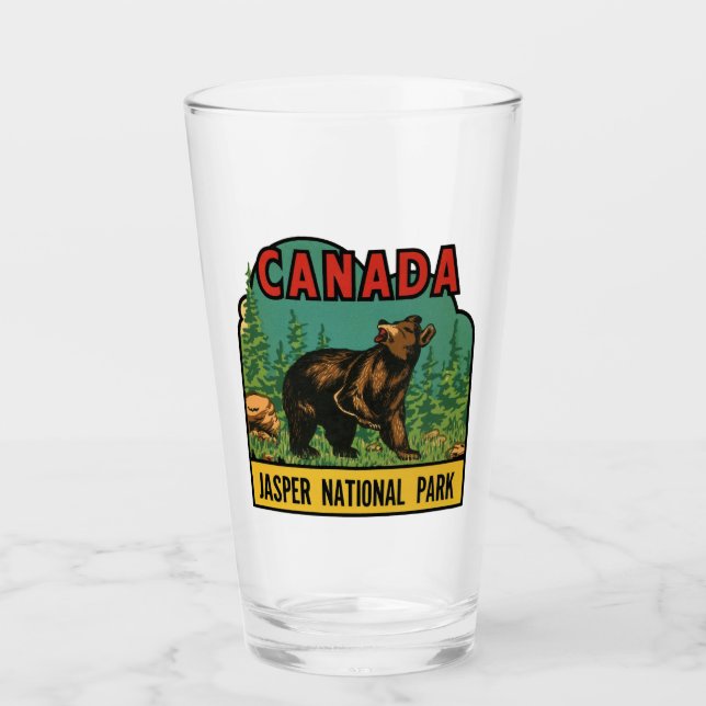 Jasper National Park Canada Vintage Travel Pint  Glass (Front)