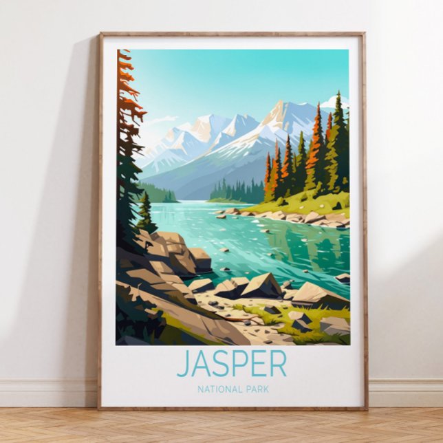 Jasper National Park Travel Poster, Jasper Canada  Poster (jasper print, canada poster, jasper canada, jasper canada print, travel illustrations, travel poster)