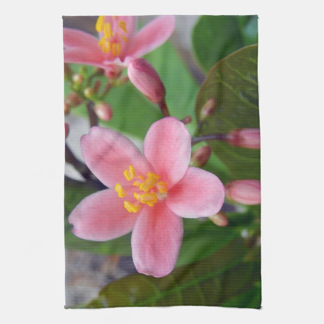 Jatropha Flower and flower buds Tea Towel (Vertical)