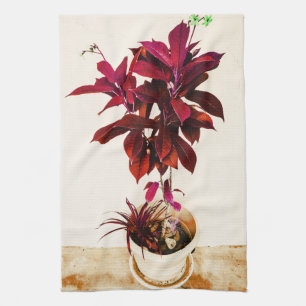 Jatropha Plant in Deep Red Tea Towel