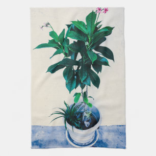 Jatropha Plant in Natural Green Tea Towel