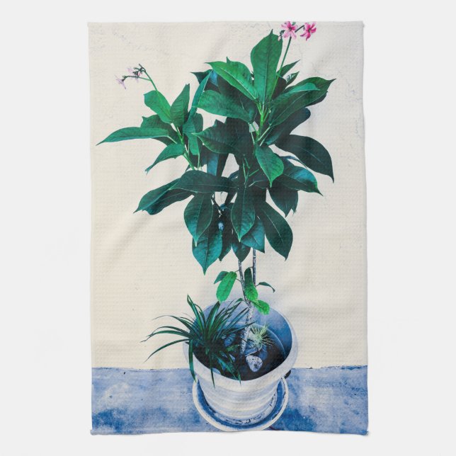Jatropha Plant in Natural Green Tea Towel (Vertical)