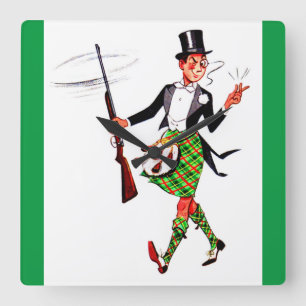 jaunty Scotsman with rifle Square Wall Clock