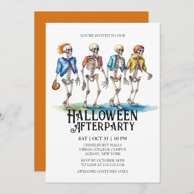 Jaunty Skeleton Teenager Football Halloween Party Invitation (Front/Back)