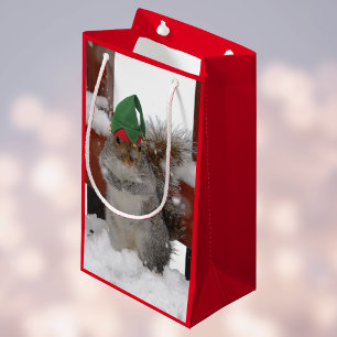 Jaunty Squirrel with Elf Hat Holiday Bag