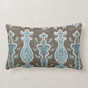 Java Ikat Print Lumbar Pillow, Brown & Turquoise Cushion