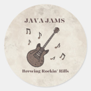 Java Jams-Brewing Rockin' Riffs-Coffee-Guitar- Classic Round Sticker