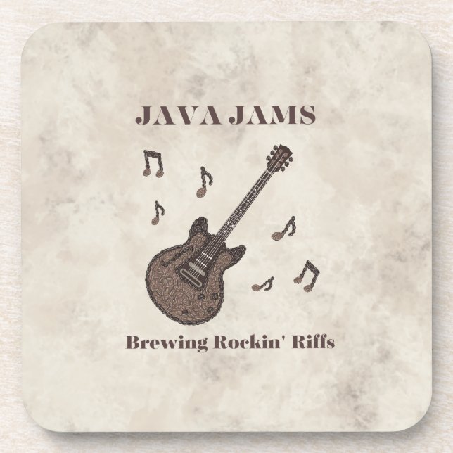 Java Jams-Brewing Rockin' Riffs-Coffee-Guitar- Coaster (Front)