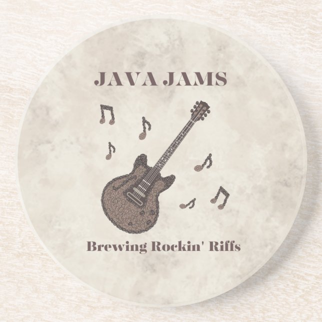 Java Jams-Brewing Rockin' Riffs-Coffee-Guitar- Coaster (Front)