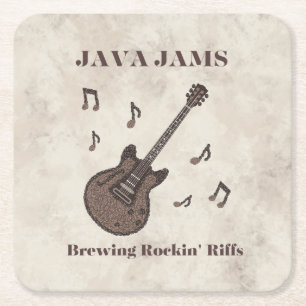 Java Jams-Brewing Rockin' Riffs-Coffee-Guitar- Square Paper Coaster