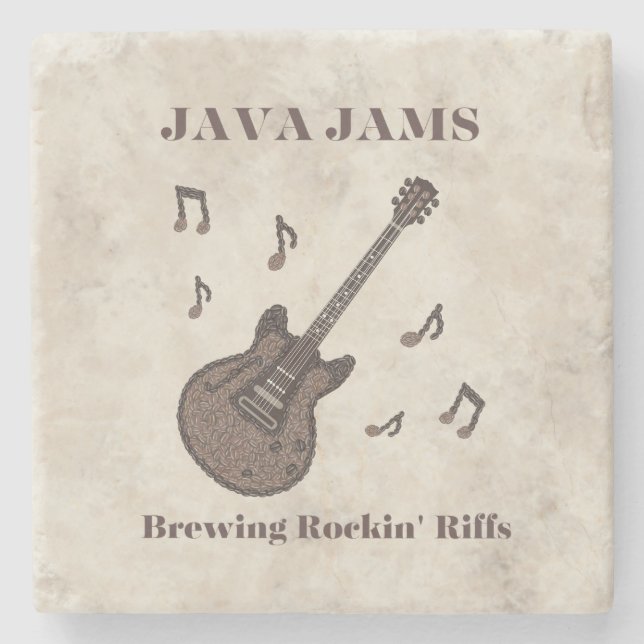 Java Jams-Brewing Rockin' Riffs-Coffee-Guitar- Stone Coaster (Front)