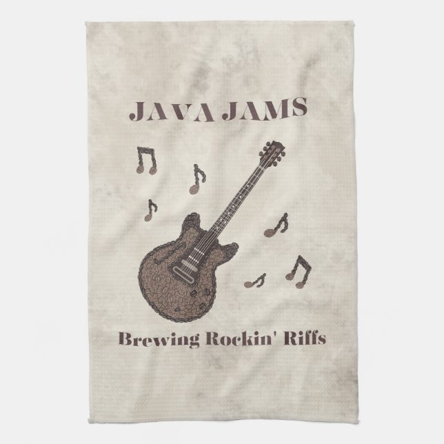 Java Jams-Brewing Rockin' Riffs-Coffee-Guitar- Tea Towel (Vertical)