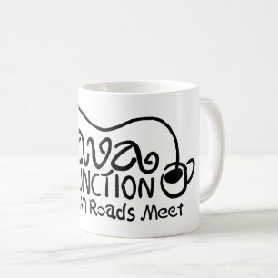 Java Junction with Coffee Black Text Mug