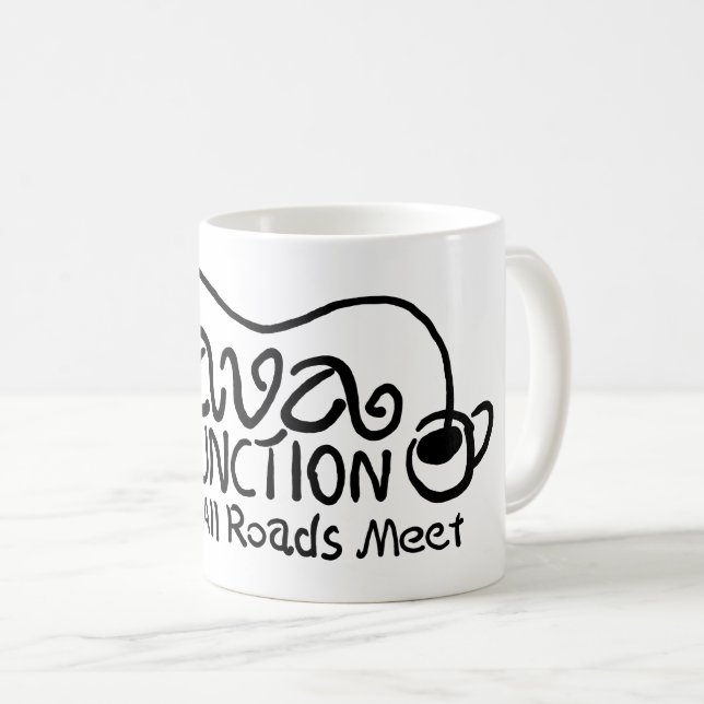 Java Junction with Coffee Black Text Mug (Front Right)