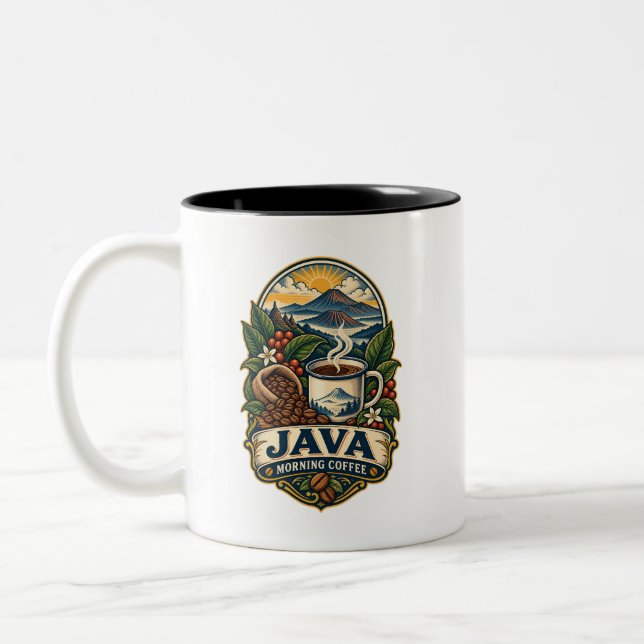 Java Morning Coffee Vintage Two-Tone Mug (Left)